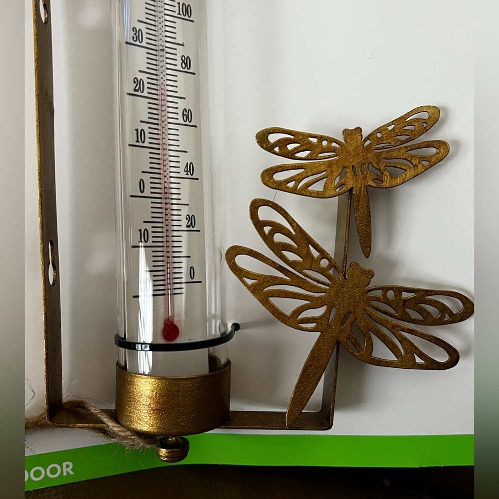 Gold Dragonfly Rain Gauge Thermometer - Picture 3 of 5